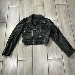 Leather Gold Classic 80s Rock Punk Biker Cross Body Zip Jacket London Boston